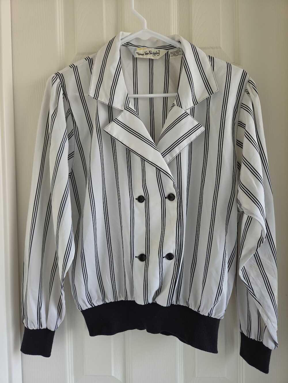 Vintage Diane Von Furstenberg Blouse 80s Striped Double Breasted Knit Waist S